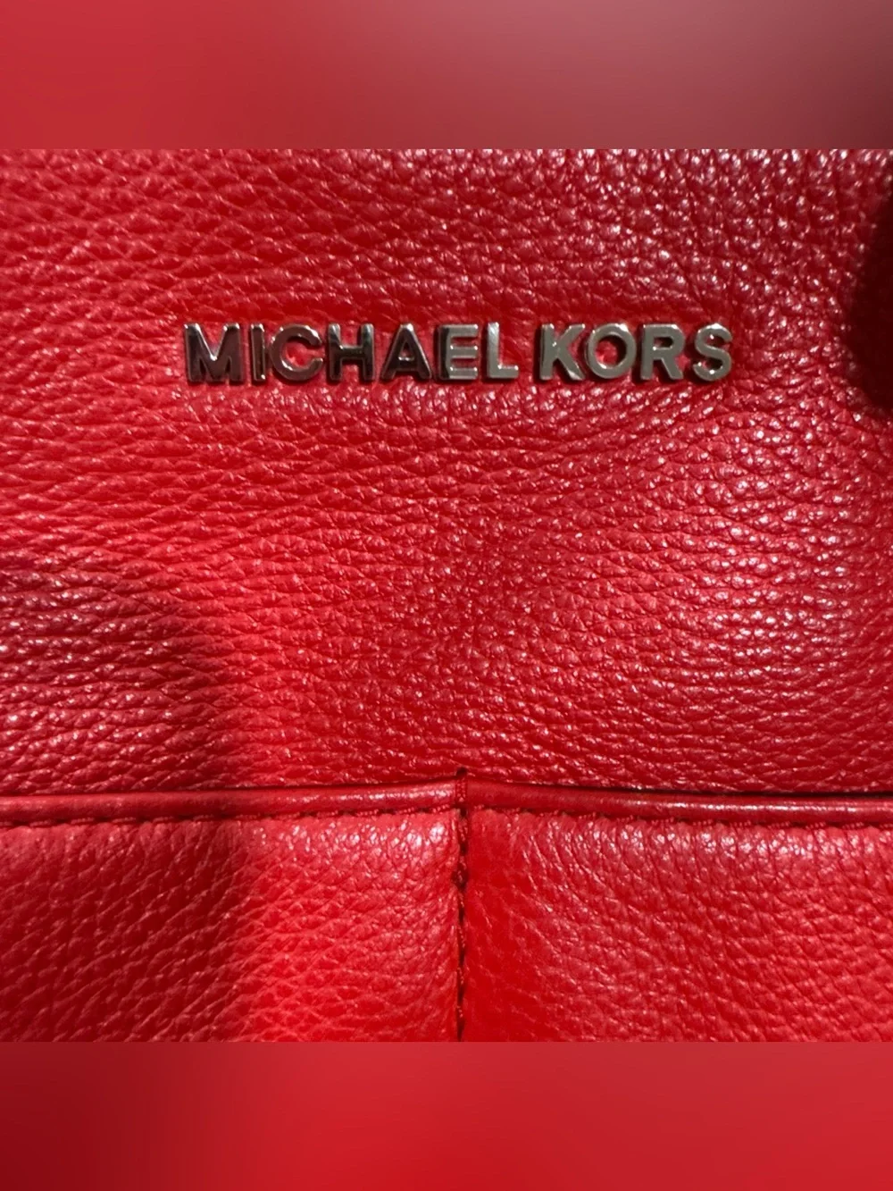 Michael Kors Bedford Medium Top Zip Pocket Tote Bag in Red Pebbled Leather